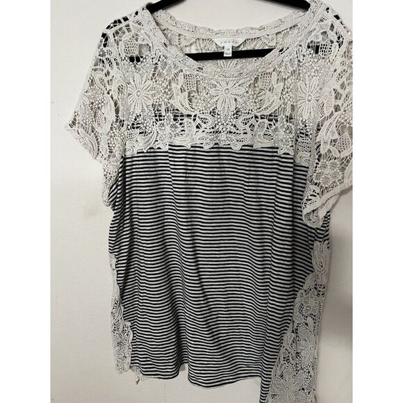 ADIVA Plus Size‎ 2X Embroidered Lace Tunic Blouse Cream BLACK Round Neck - Picture 1 of 4